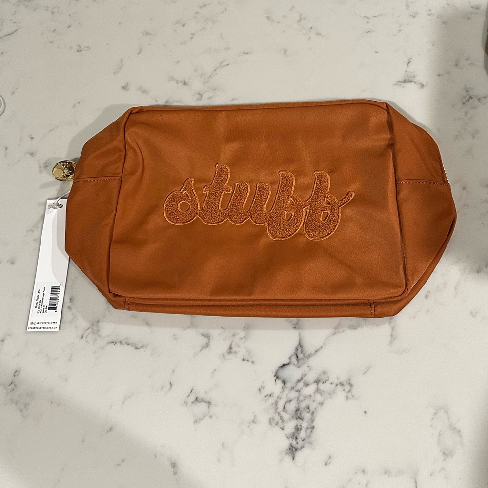 NWT Stoney clover lane large camel pouch embroidered with stuff